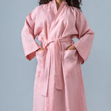 Linen Kimono Bathrobe - Pink - Gaudy & Prim