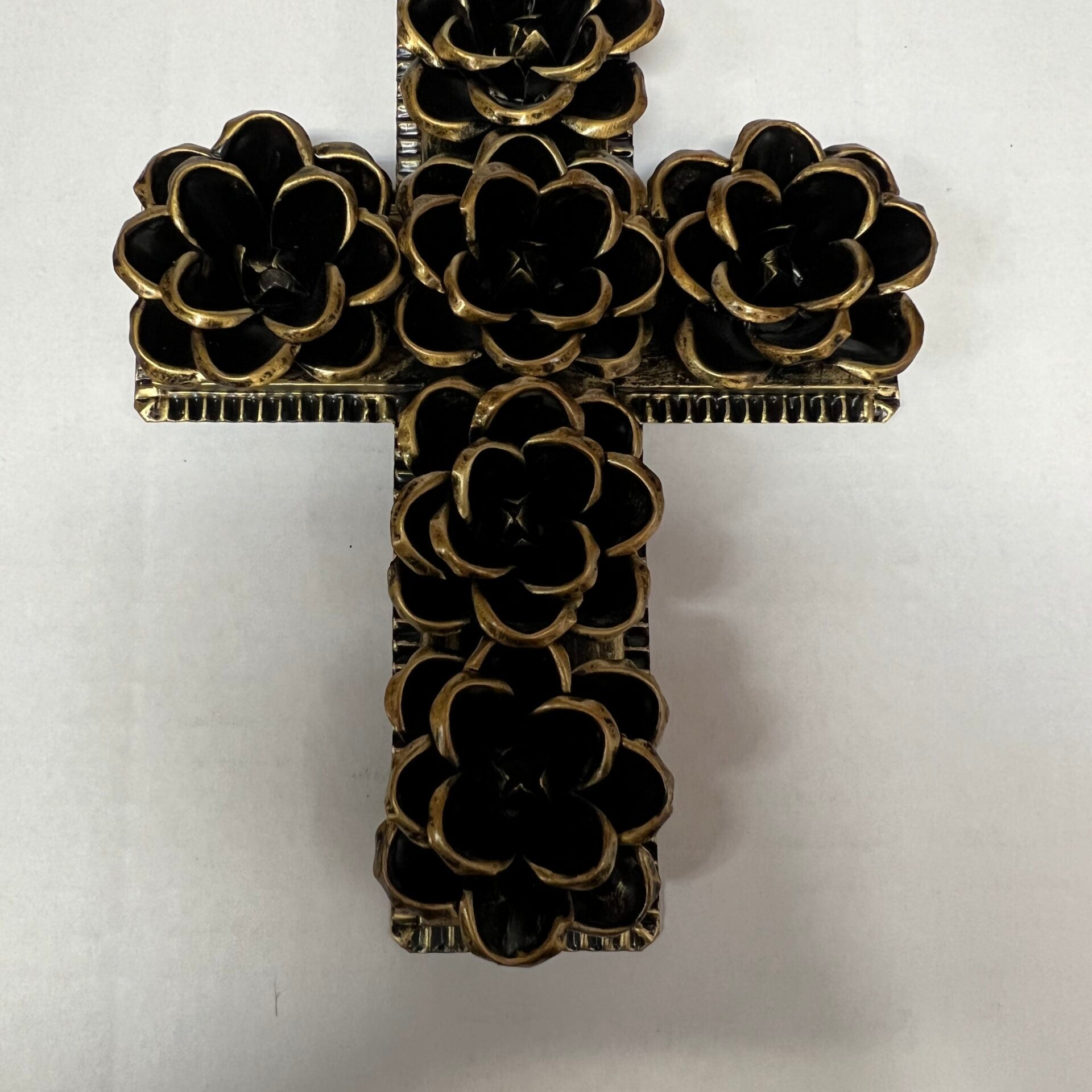 Mexican Tin Cross With Tin Roses - Gaudy & Prim
