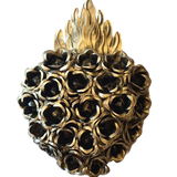 Mexican Golden Corazon Heart with Gold Tin Roses - Gaudy & Prim