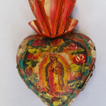 Mexican Wooden Heart With Guadalupe Virgin Small - Gaudy & Prim