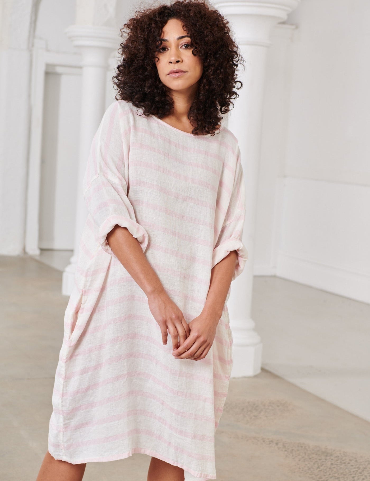 Newport Line Dress -Pink Stripe - Gaudy & Prim