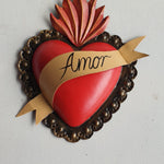 Mexican Tin Heart ‘Amor’ Small - Gaudy & Prim
