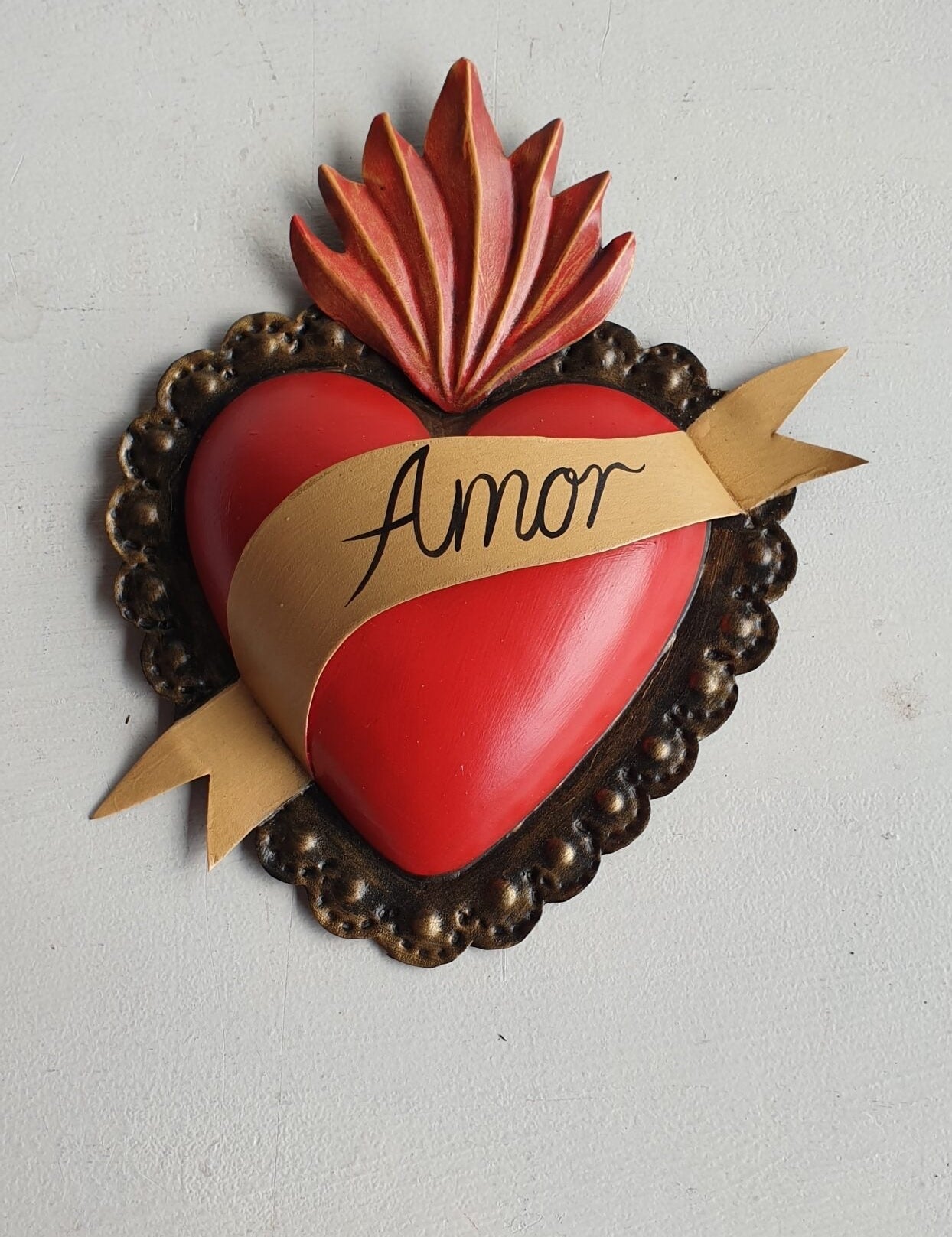 Mexican Tin Heart ‘Amor’ Small - Gaudy & Prim