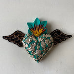 Small Mexican Turquoise Heart with Miracle Milagros and Wings - Gaudy & Prim