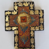 Mexican Cross with Heart and Milagros - Gaudy & Prim