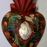 Mexican Wooden Heart With Heart Milagros - Gaudy & Prim