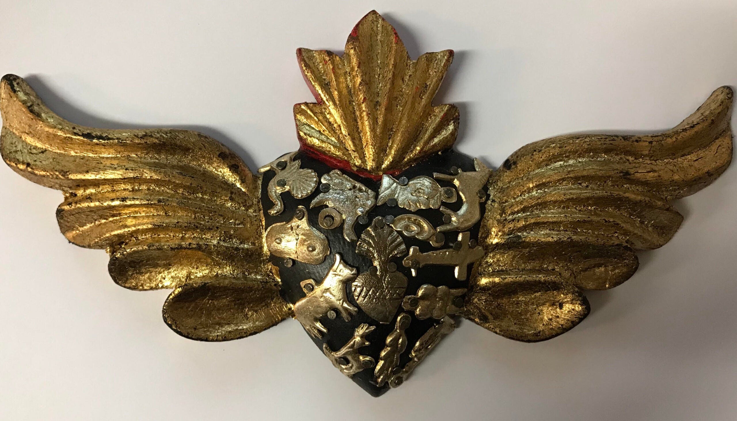 Mexican Black Heart with Wings and Milagros - Gaudy & Prim