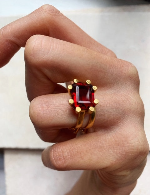 Square Claw Ring - Ruby Red - Gaudy & Prim